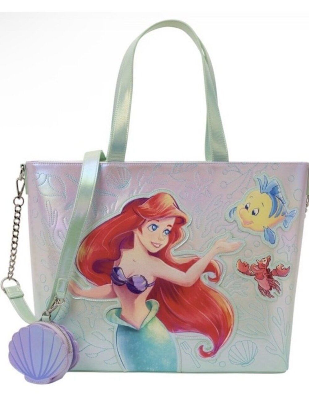 Loungefly The Little Mermaid Ariel Iridescent Tote Bag Shell Coin Purse NWT